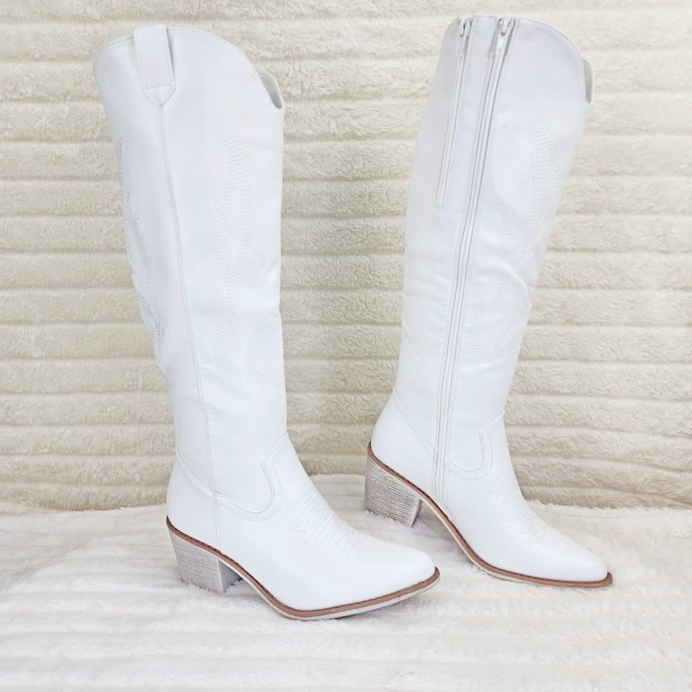 Wild Ones Rodeo Embroidered White Cowboy Cowgirl Boots Tuck Zipper - Picture 9 of 10